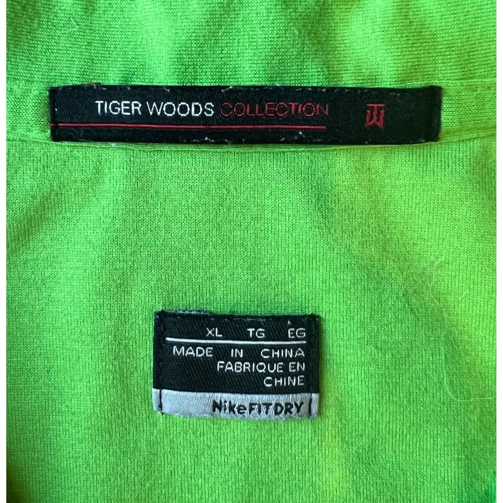 Nike Tiger Woods Collection Golf Polo Shirt Mens XL Lime Green Striped Fit Dry - Picture 3 of 8